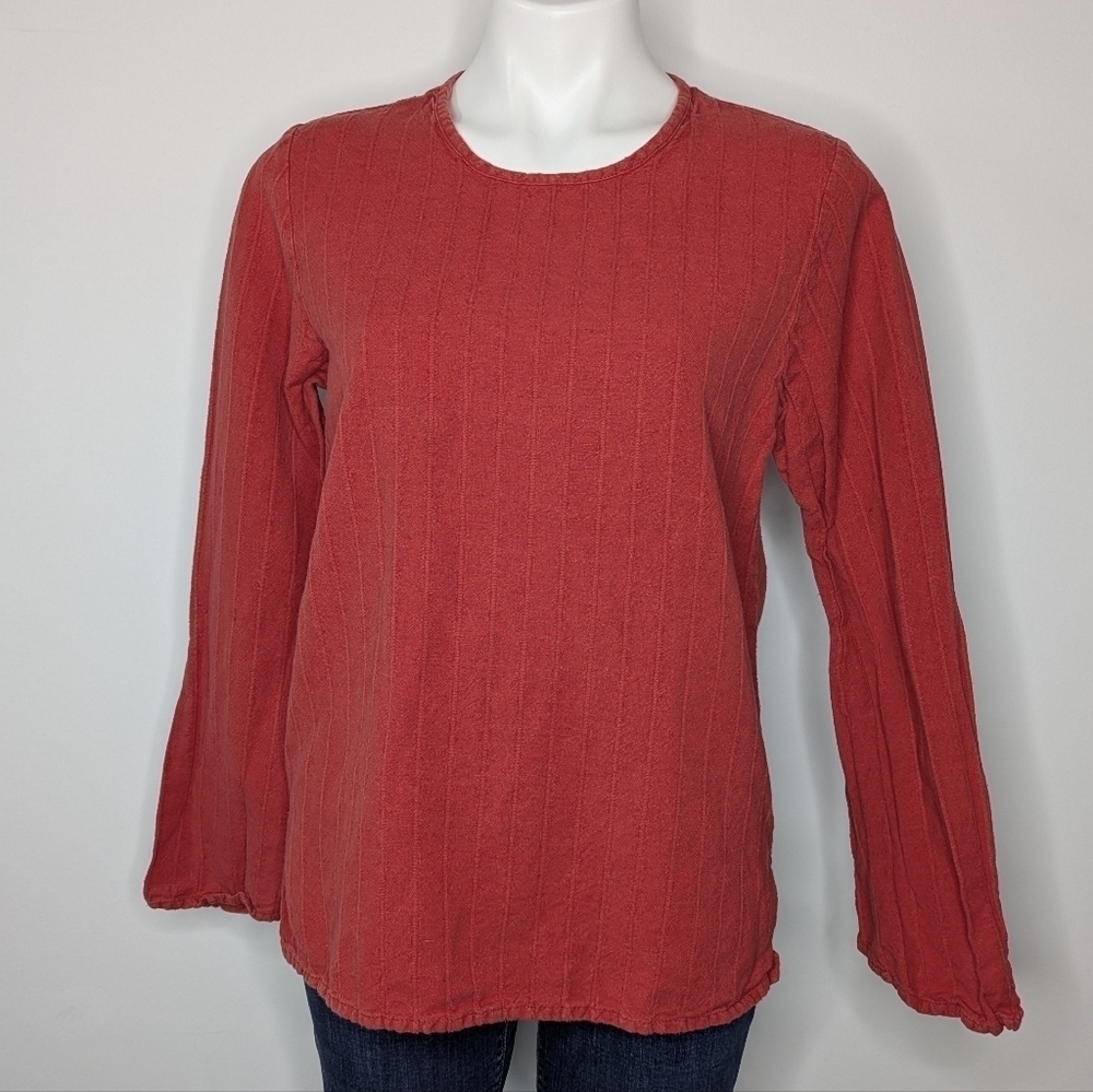 Flax Red/Orange Linen Cotton Blend Long Sleeve Top S